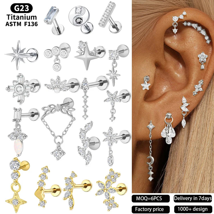 Gaby Lip Ring Jewelry Internal Thread Flatback 16G G23  ASTM F136 Titanium Piercing Body Jewelry Wholesale Piercing Jewelry