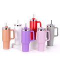 Stainless Tumbler Cup with Straw and Handle Keep Hot and Cold Thermal Bottle