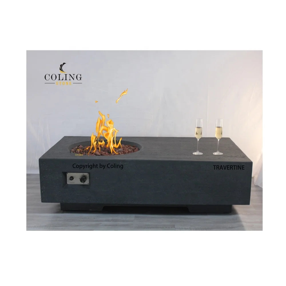 Coling Factory GRC/CFRC Concrete Gas Firepit Rectangle Modern Patio Furniture Villa Suitable Propane/Natural Gas 65000 BTUs