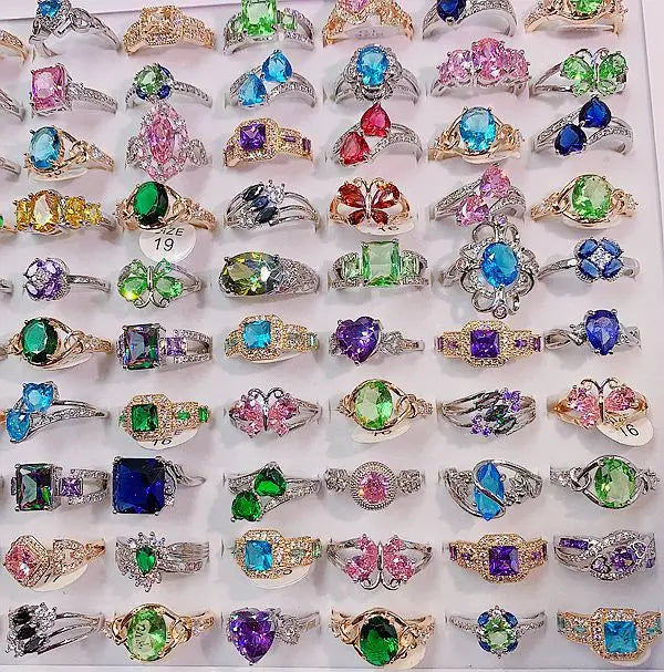 Wholesale Luxury Fashion Jewelry Mixed Full Zirconium Colorful Rings for Women Exaggerated Bulk Gold Plated Large Crystal Ring