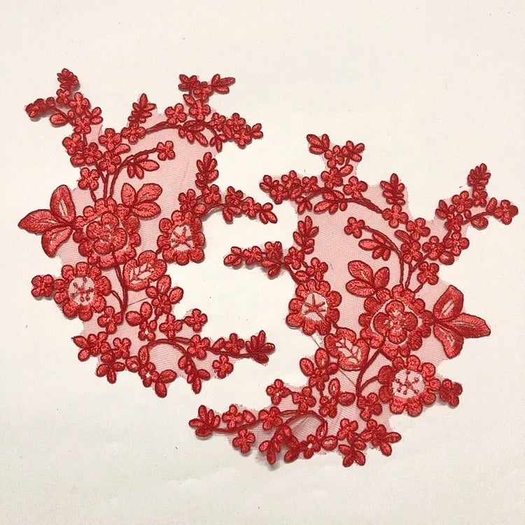 Couture Red Floral Applique Lace Embroidery Flower Patch Decoration LT2322A