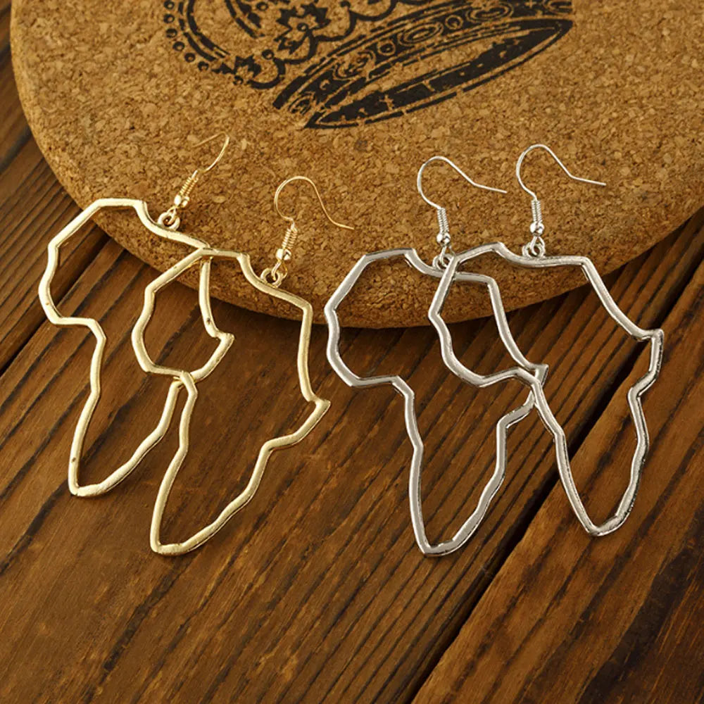 Wholesale Fashion Alloy with Gold and Silver Plated African Map Dangle Earrings Jewelry for Women Supplier