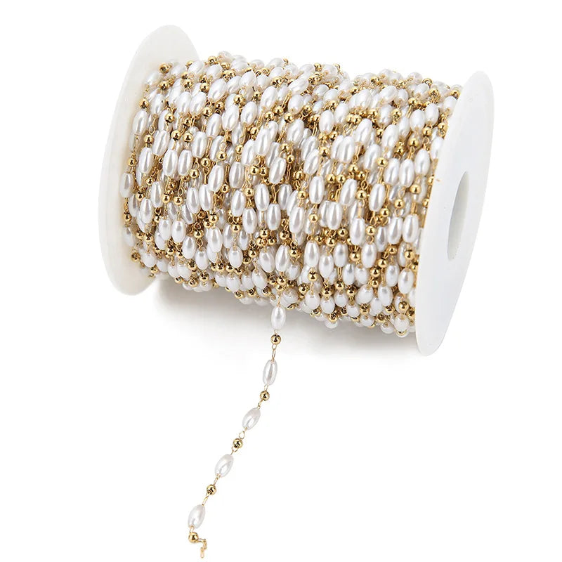 3.5mm Pearl Chain Roll Luxury Accessories Jewelry Pearl and Gold Chain Necklace for Headdress Necklace Bracelet