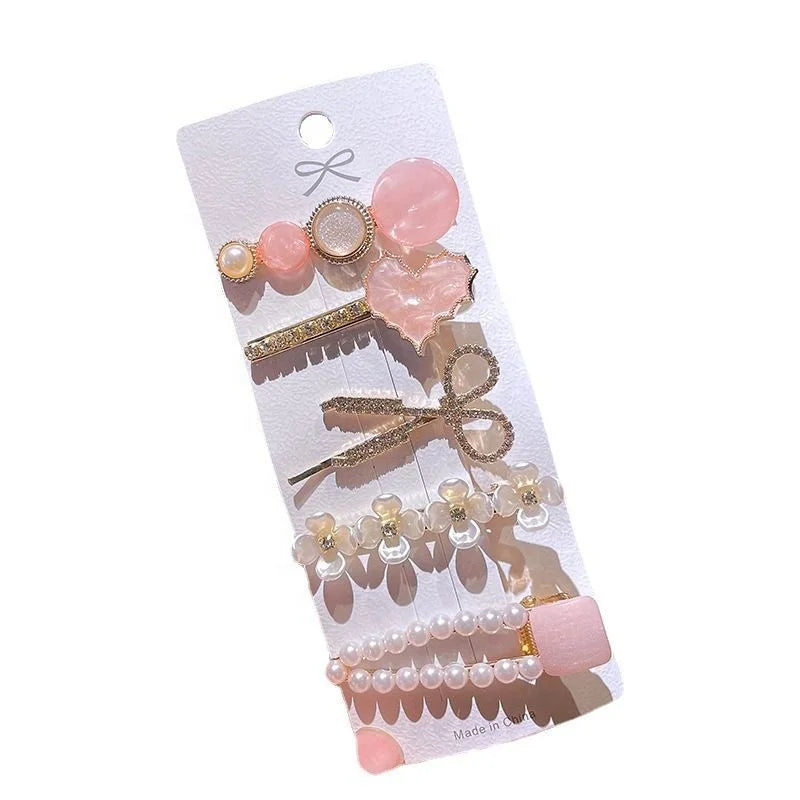 Wholesale Sweet Style Crystal Rhinestone Hair Clip Barrettes with Pearls Duckbill Hairpin for Women and Girls
