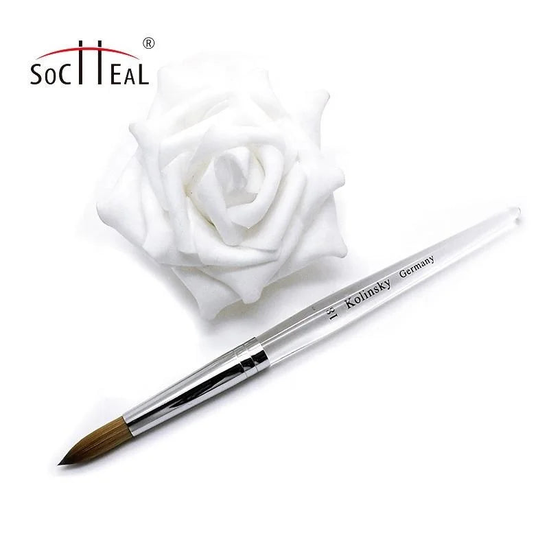 Custom Private Logo Round Head Kolinsky Acrylic Pinceles Wholesale Transparent Acrylic Handle Nail Art Brush for Nail Salon