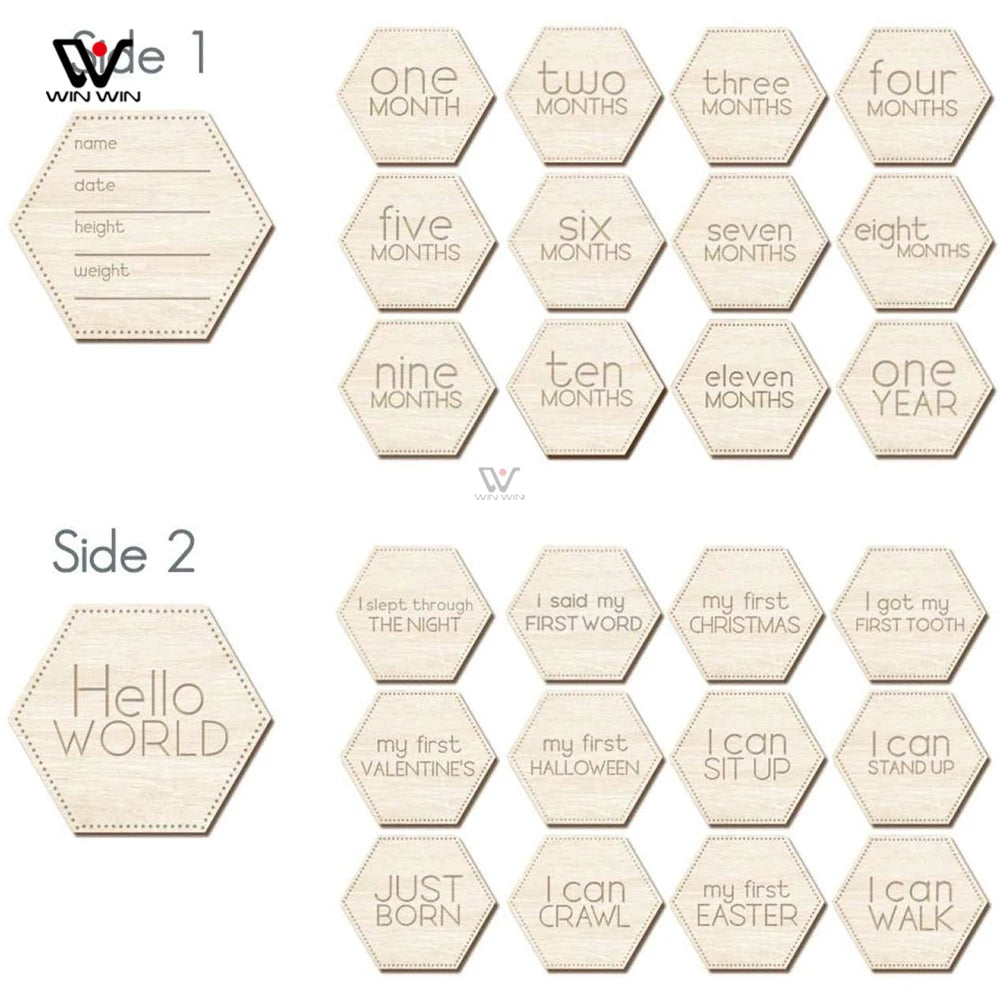 Newborn Photo Props Customized Baby Wooden Monthly Milestone Cards Set Wooden Cafts Gifts Double Sided Laser Engrave