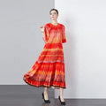 Women's Bohemian Floral Pleated Knee-Length Chiffon Long Sleeve Summer Dress-Wholesale