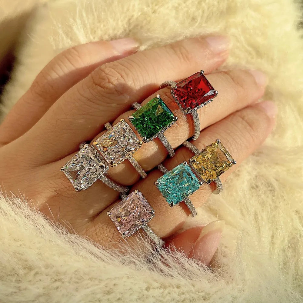 Classical Fine Jewelry Rectangle 8A CZ Zirconia Diamond Engagement Rings Emerald Cut 925 Sterling Silver Zircon Ring