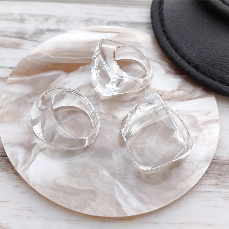 Spring Summer New Acrylic Resin Ring Geometric Exaggerate Big Blocks Transparent Acrylic Ring for Women