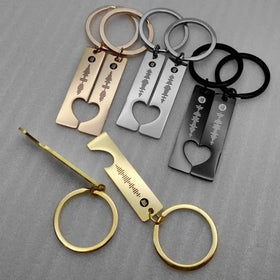 Wholesale Stainless Steel Music Keychain Custom Logo Metal Key Chains Couple Heart-to-heart Laser Engrave Song Scan Keyring Gift