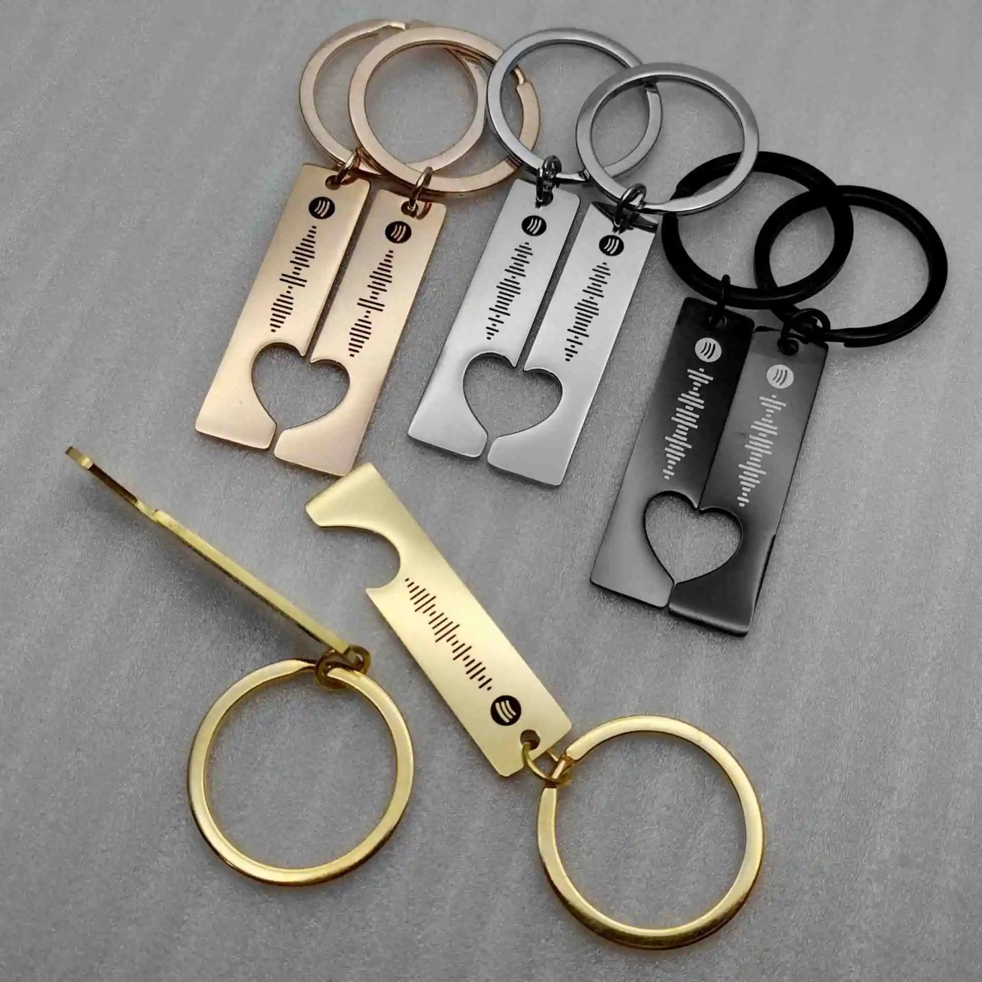 Wholesale Stainless Steel Music Keychain Custom Logo Metal Key Chains Couple Heart-to-heart Laser Engrave Song Scan Keyring Gift