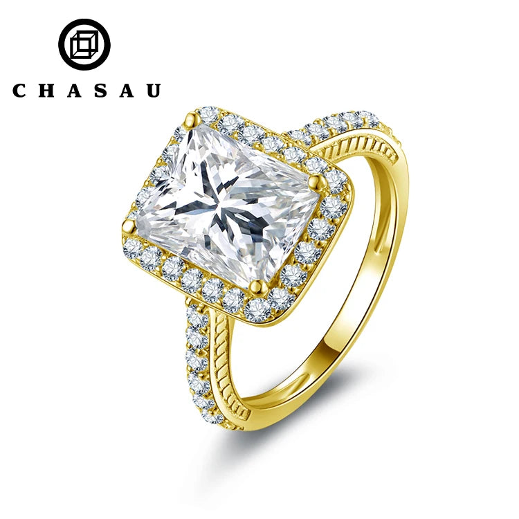 Certified Wedding Jewelry 4CT Radiant Cut Moissanite Ring for Couples Lovers' 10K Solid Gold Engagement Halo Ring