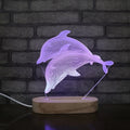 Dolphin Twins Design  Remote Control 3d Led Night Light Wooden Acrylic Kids Gift Lamp  with Colorful RGB Light