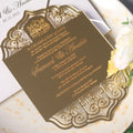 Luxury Laser Cut and Engraved Gold Mirror Acrylic Wedding Invitation with Match White Paper Box