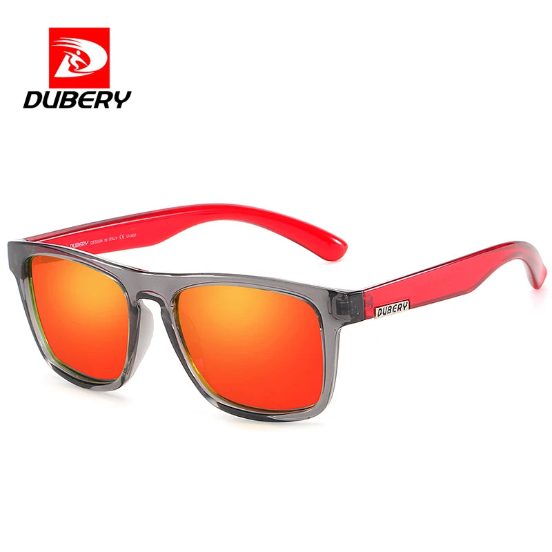 DUBERY 2026 New Sunglasses Arrival High Quality Polarized Rectangle Sunglasses for Men UV400 Protection Blue Transparent Red