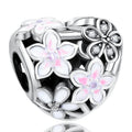 Hot Sale 925 Silver Heart Magnolia Flower Charm for Base Bracelet Making Women Jewelry