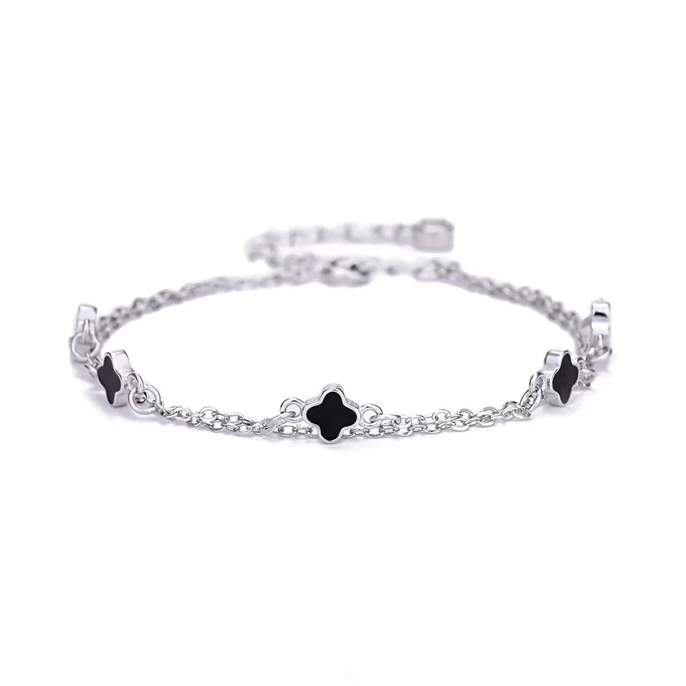 Dainty 925 Sterling Silver Enamel Clover Shape Bracelet for Women