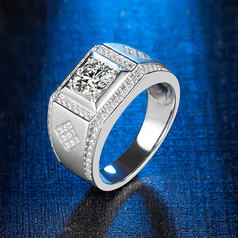Fashion Men Ring Rhodium Plated 925 Sterling Silver Moissanite Men Rings