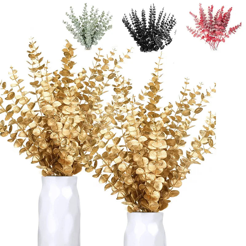 Wholesale Plastic Single Stem Eucalyptus Colorful Wedding Decoration Artificial Plant