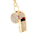 Fashionable Rhinestone Sports Bag Pendant Keychain with Whistle Sports Gift for Women Made of Metal
