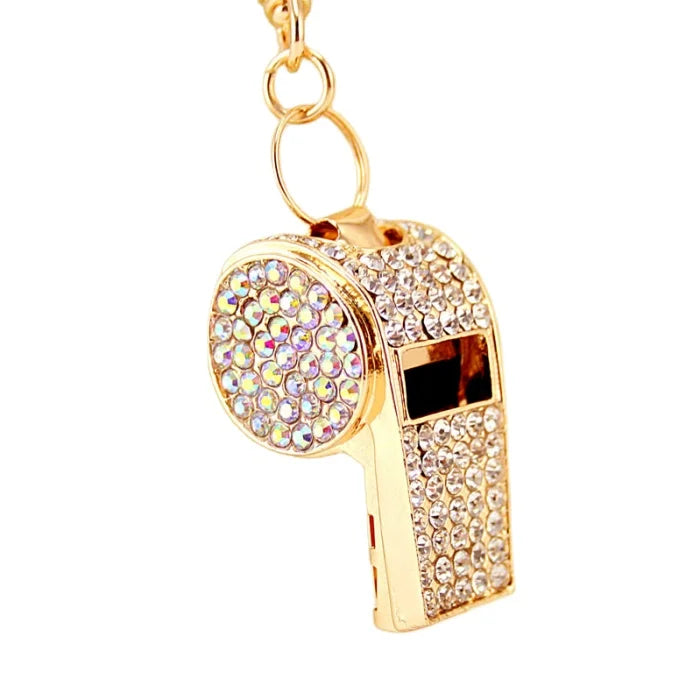 Fashionable Rhinestone Sports Bag Pendant Keychain with Whistle Sports Gift for Women Made of Metal