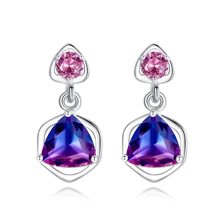 Elegant 925 Sterling Silver Rainbow Stone Women Fine Gemstone Diamond Stud Earrings
