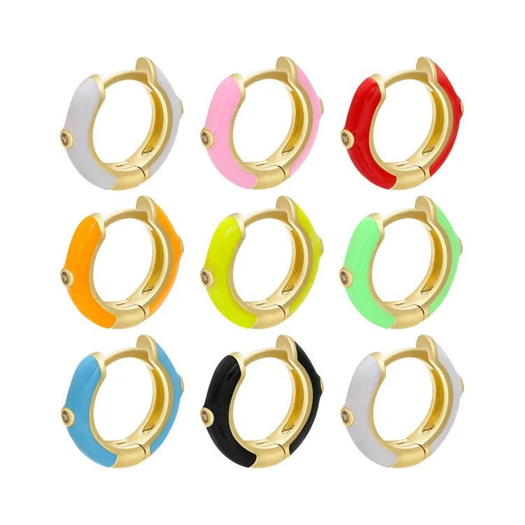 EC1757 Rainbow Multicolor Neon Enamel Gold Small Huggie Hoop Earrings Multicolor Dainty Tiny Hoops Enamel Rainbow CZ Hoops