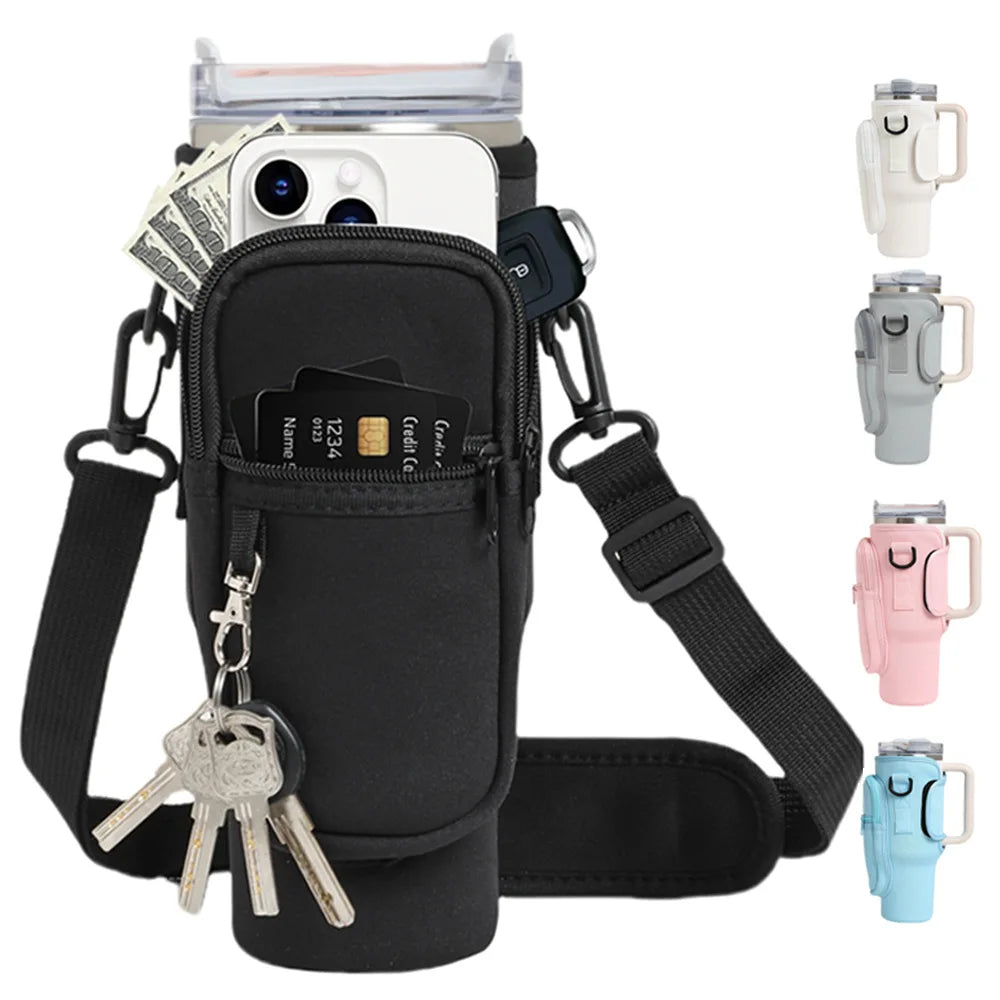 40oz Water Bottle Carrier Bag Water Bottle Sleeve Pouch Crossbody Sling Holder Bag with Phone Pocket