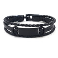 Customizable Laser LOGO Black Plated Alloy Brand Multilayer Woven Leather Bracelet for Men