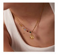 Natural Opal Stone Sun Pendant Necklace Gold Plated Stainless Steel Beaded Necklace for Women