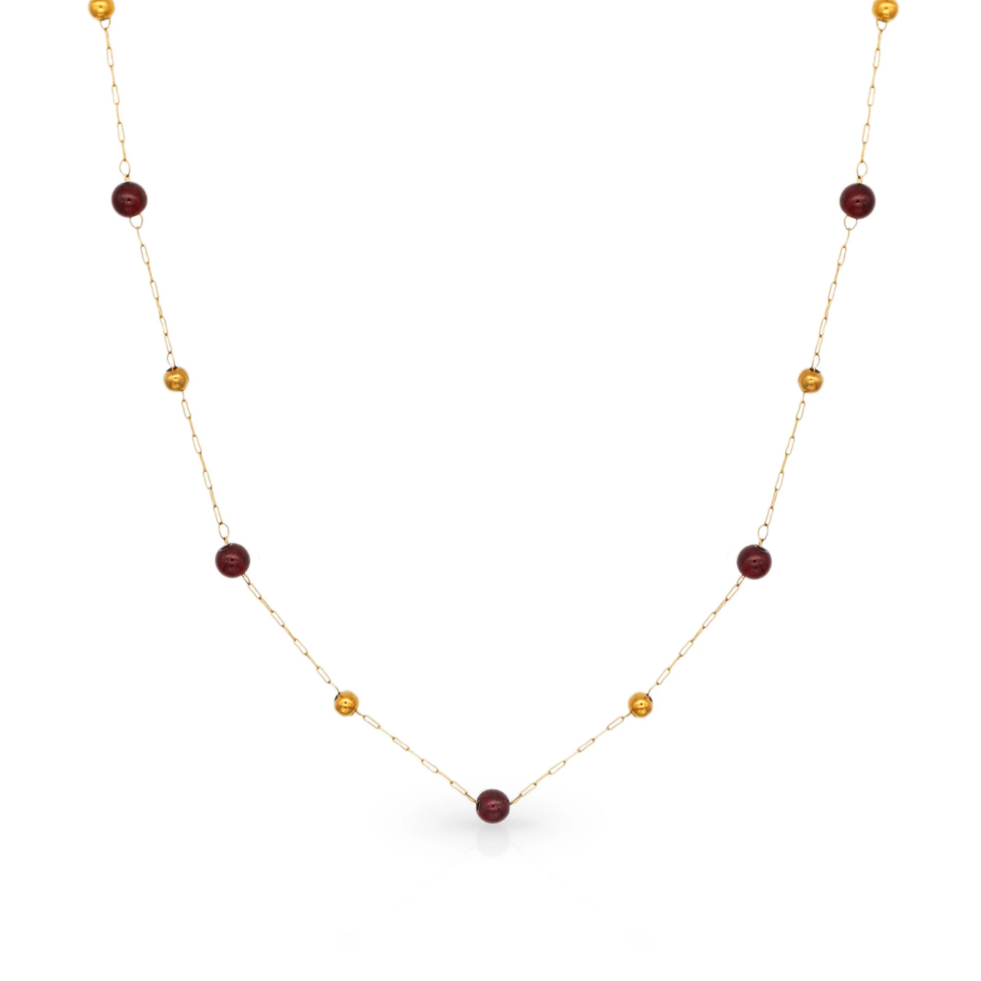 Chris April 316L Stainless Steel PVD Plated Natural Garnet Power Stone Double-layer Chain Beads Necklace