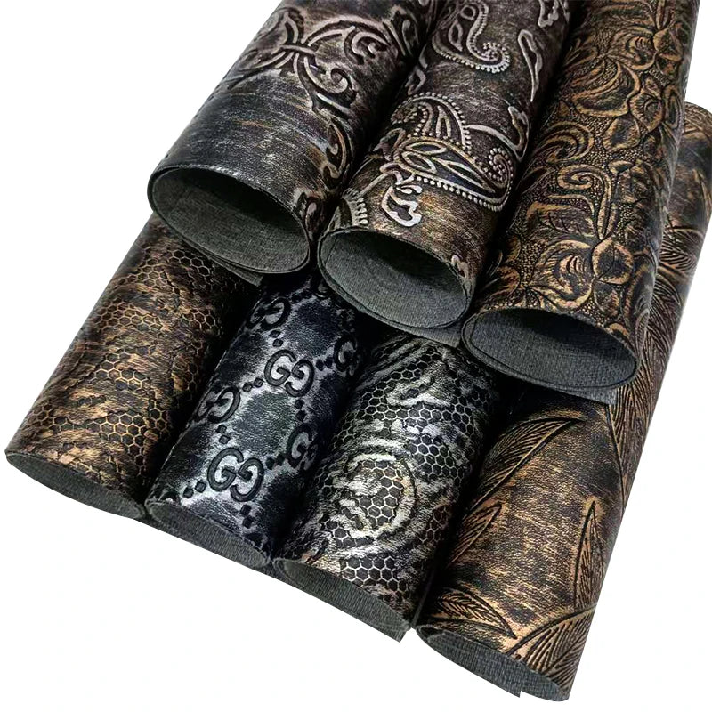 Classic Pattern Embossing Retro Old Style PU Artificial Leather Fabric Roll for Making Cover/Decoration/Belt/Accessories