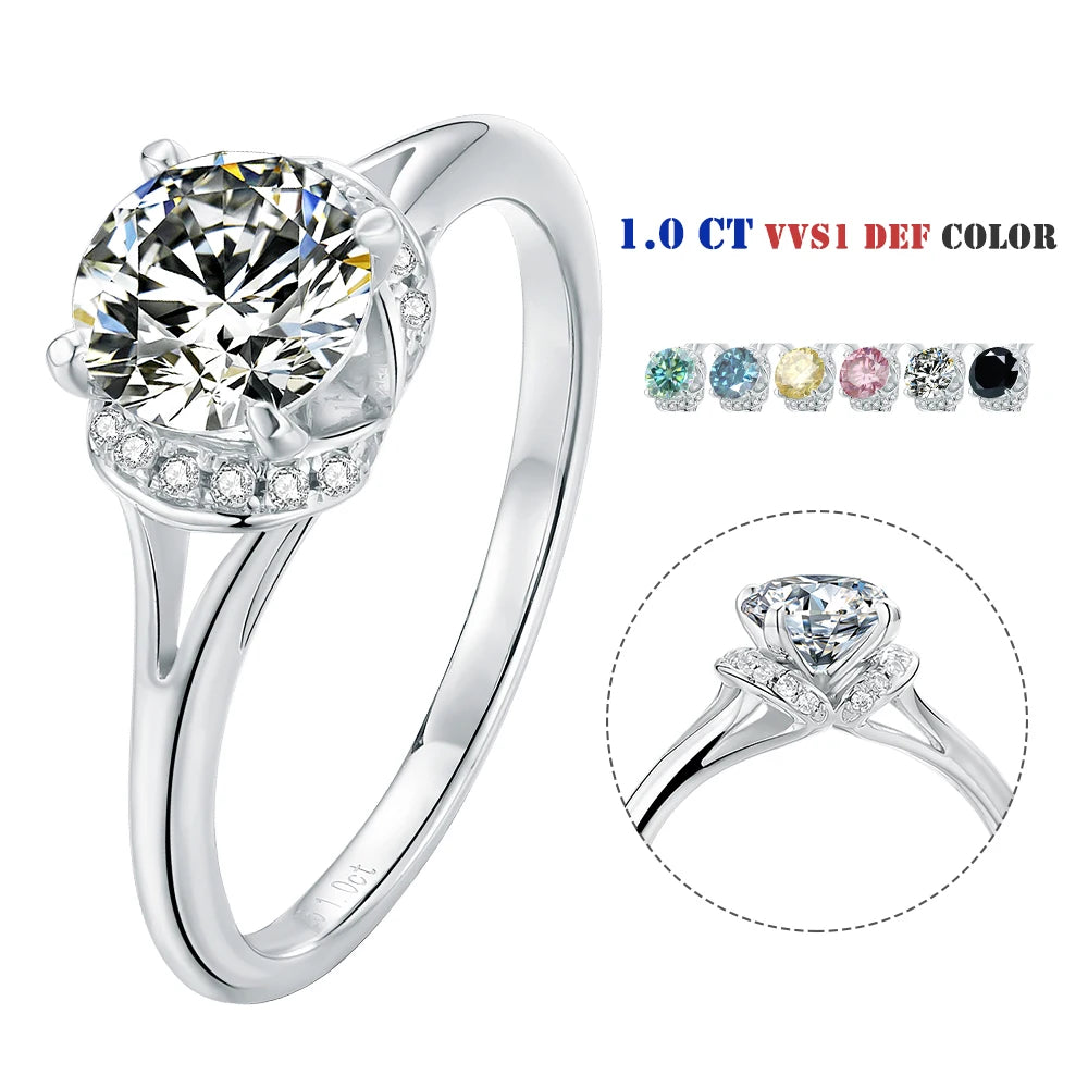 Abiding 1Ct Moissanite Diamond Four Prong Solid 925 Sterling Silver Rings Jewelry Women Engagement Wedding Moissanite Ring