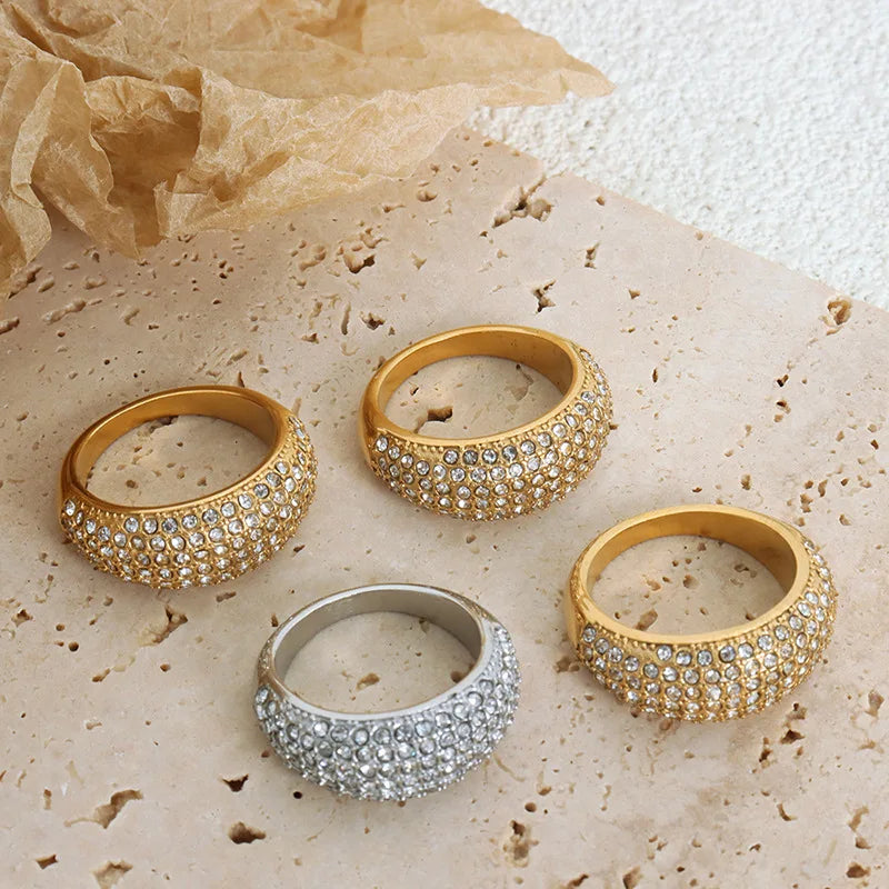 Luxury Personalized Jewelry Hypoallergenic Stainless Steel Gold Plated Full Diamond Zircon Ring