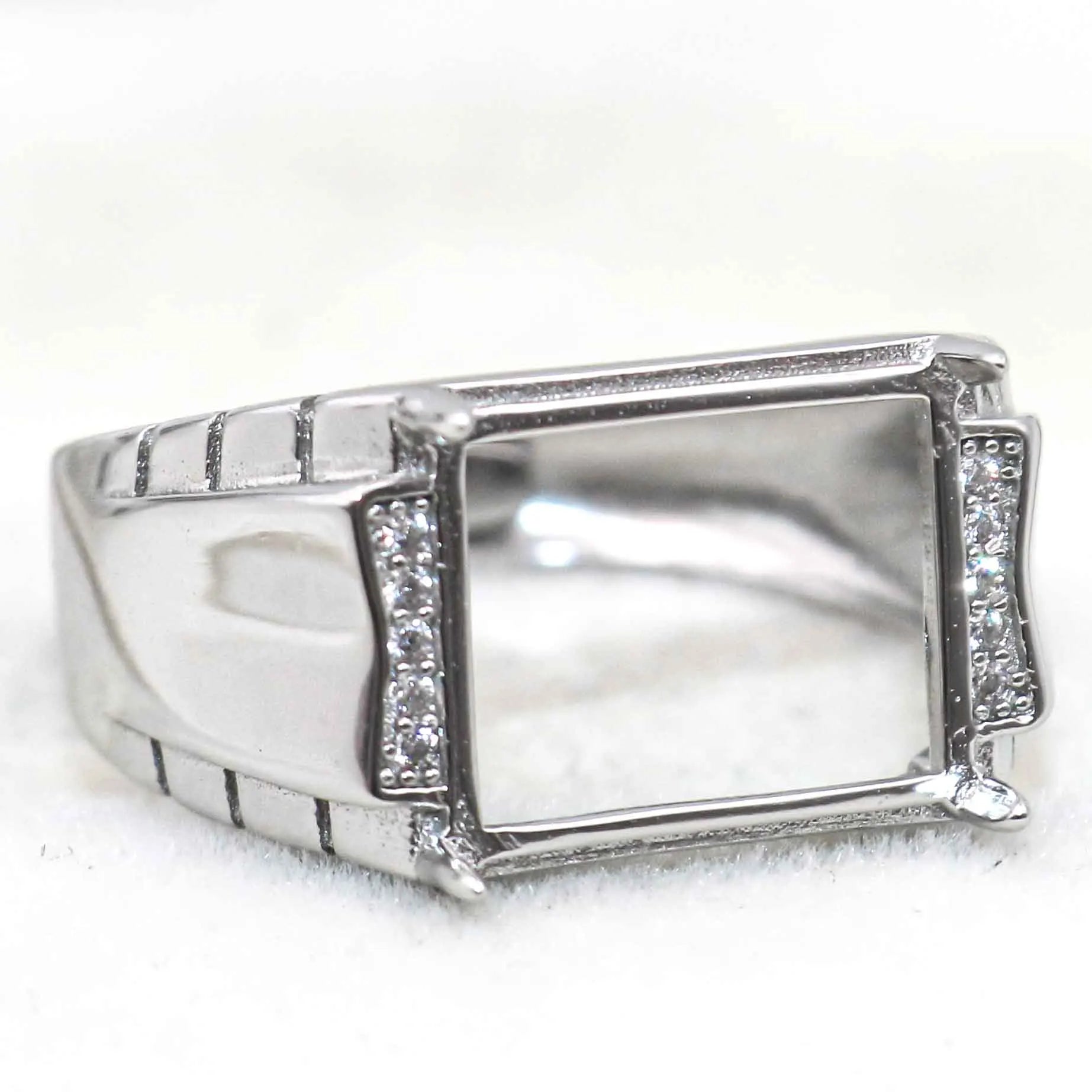 Sterling Silver 10*12mm Semi Mount Men's Ring Frame Empty Blank Claw Setting S925 Base Holder Without Center Stone for DIY Inlay