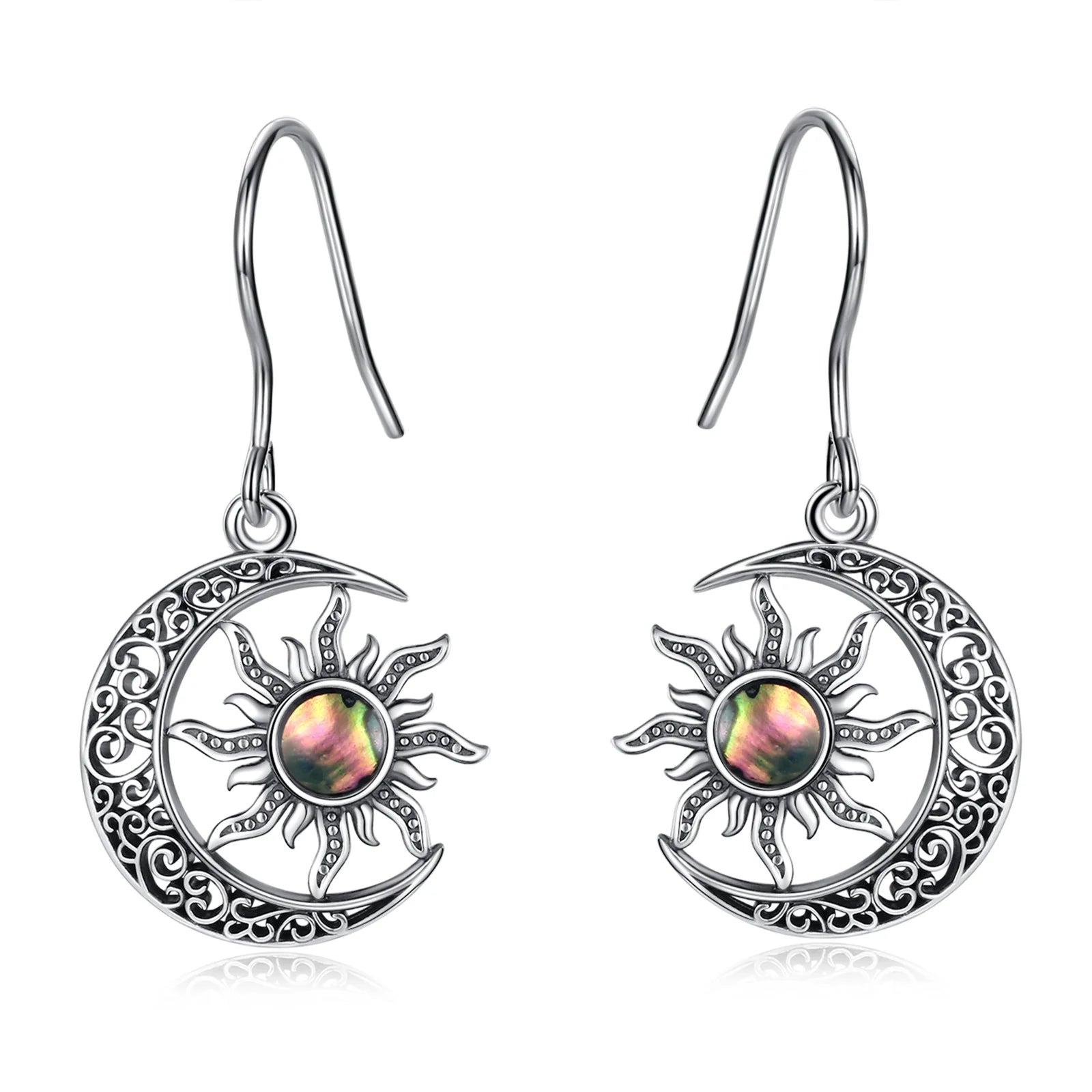 925 Sterling Silver Mother of Pearl Moon and Sun Drop Earring for Women