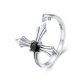 Wholesale Fashion 925 Sterling Silver Black Cross Opening Rings for Women Retro Punk Vintage Cross Ring Fine Jewelry Gift SCR939