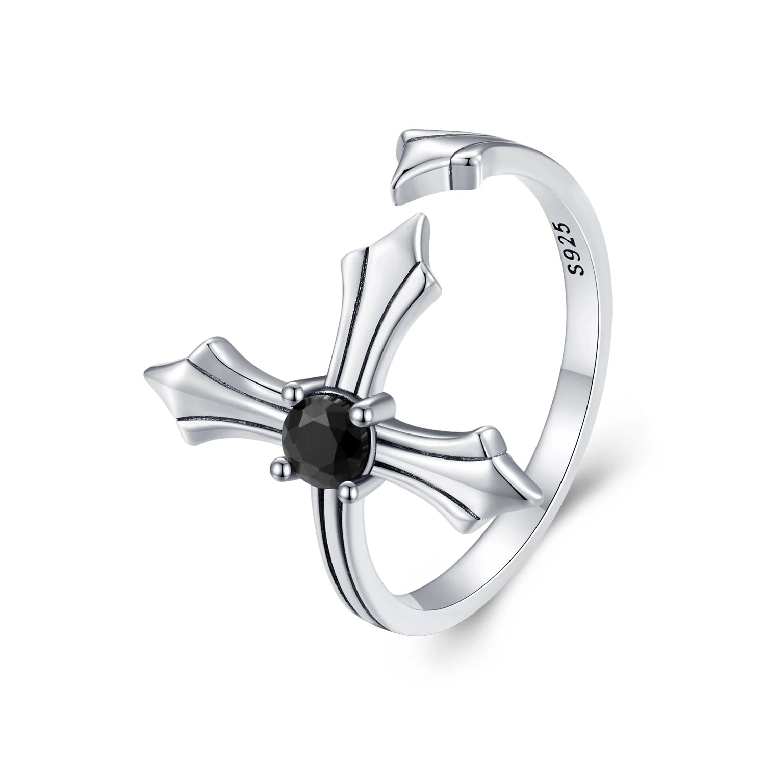 Wholesale Fashion 925 Sterling Silver Black Cross Opening Rings for Women Retro Punk Vintage Cross Ring Fine Jewelry Gift SCR939