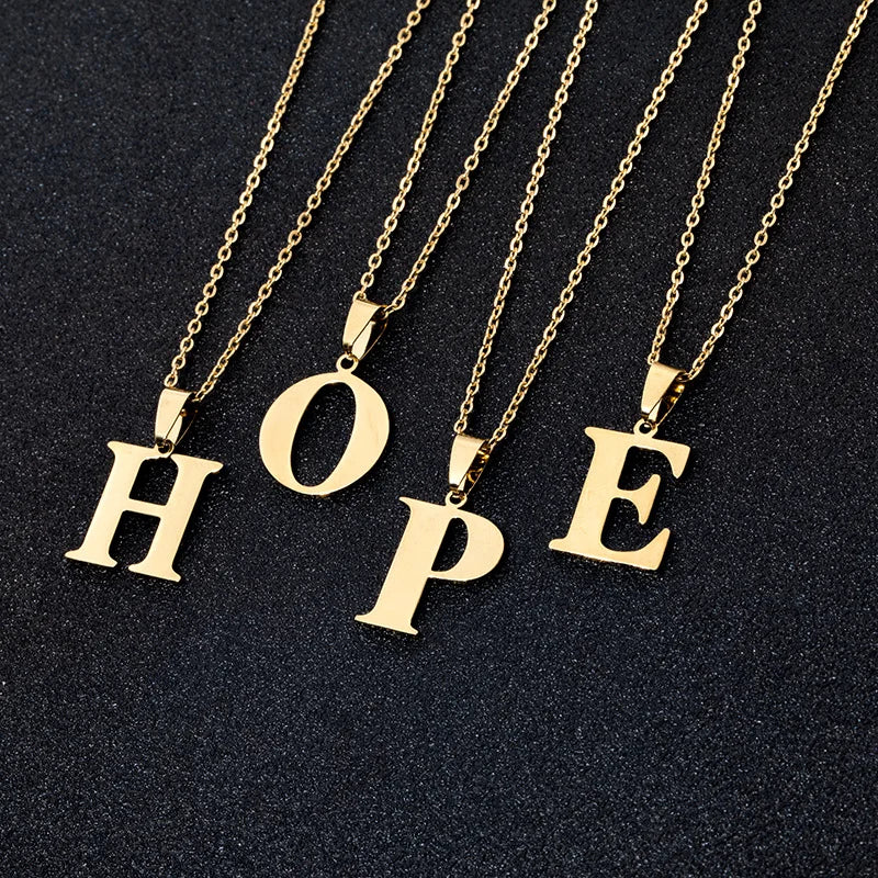 Initial A-Z Letter Stainless Steel Figaro Chain Necklace 18K Gold Plated Hip Hop Capital Monogram Necklace Alphabet for Men