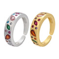 RM1234 Fashion 18k Gold Plated Metal Brass Assorted Shape rainbow Colorful Round Oval CZ Diamond Pave Adjustable Cuff Rings