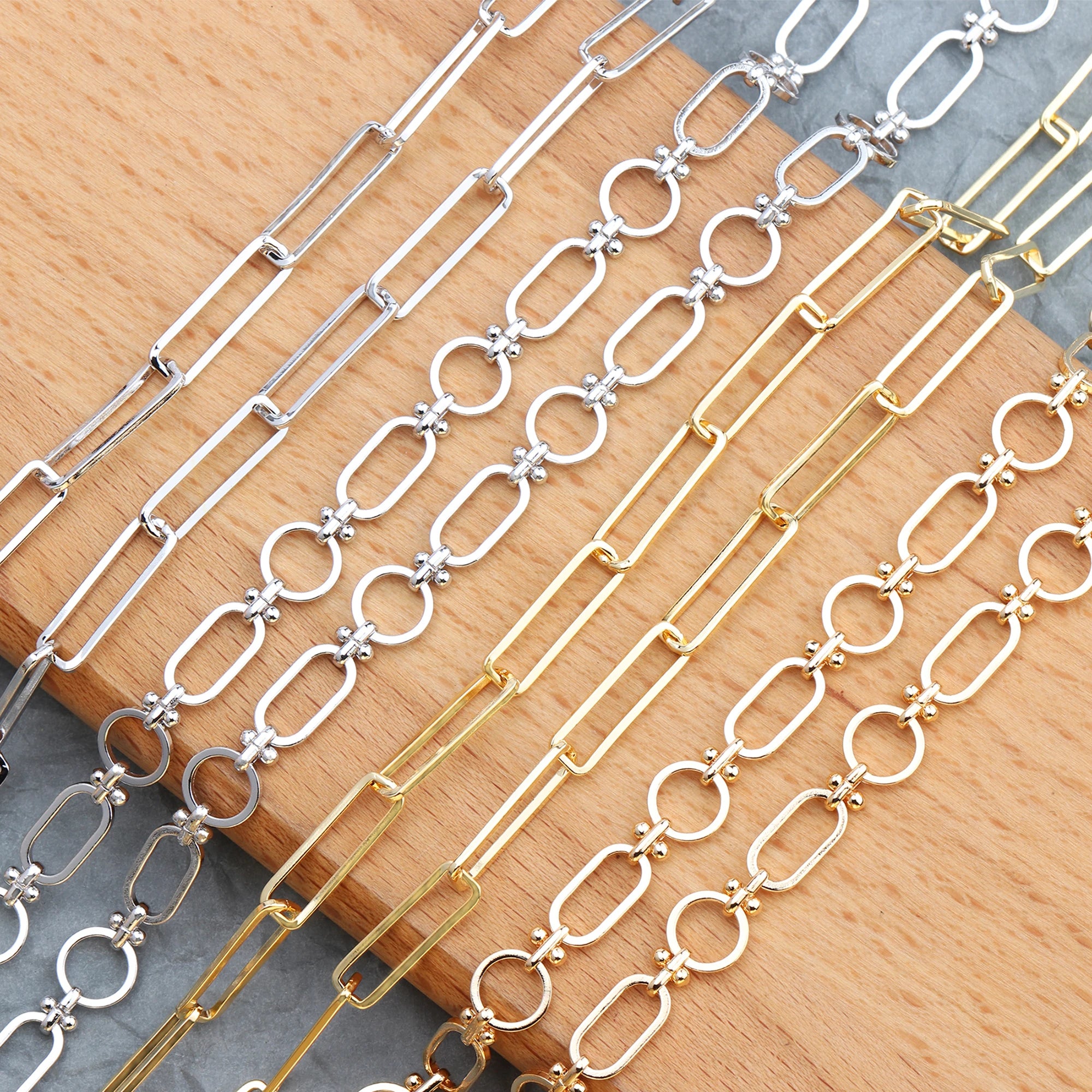 C53 50cm/Lot  Handmade DIY Chain Accessories 18K Gold & Rhodium Plated Trendy Link Chain for Jewelry Making for Gifts Parties