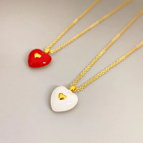 New Candy Color Enamel Glaze Dropped Oil Heart Shaped Pendant Necklace Summer Simple Fashion Brass Necklace