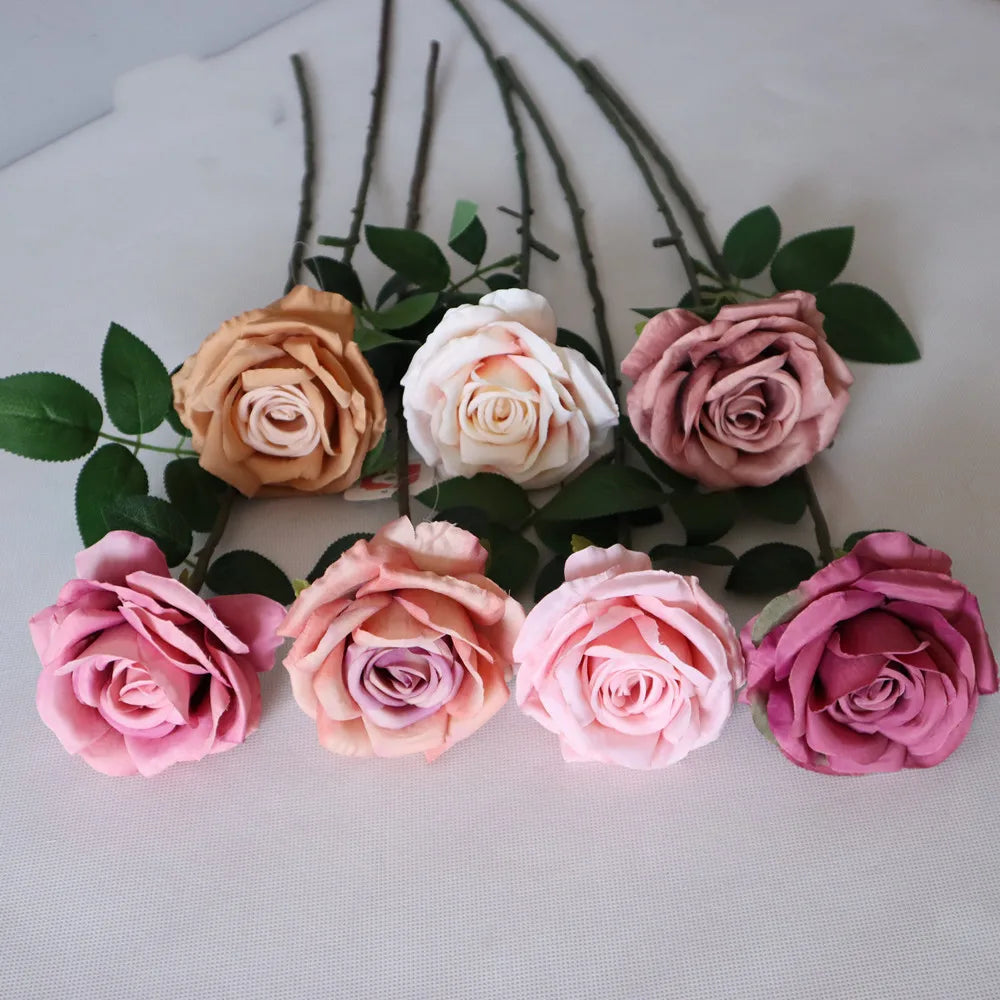 A-1045 New Style Autumn Single Stem Blooming 10 cm Blush Pink Artificial Silk Rose for Home Wedding Party Hotel Store Deco