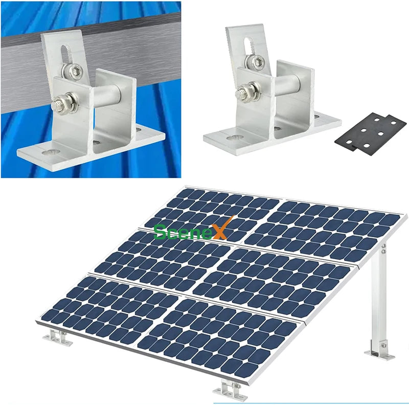 Solar  Aluminum Adjustable 15/30 Degrees Front Rear Leg Solar Panel Support Frame Solar Mounting Leg Bracket for Any Flat Roof