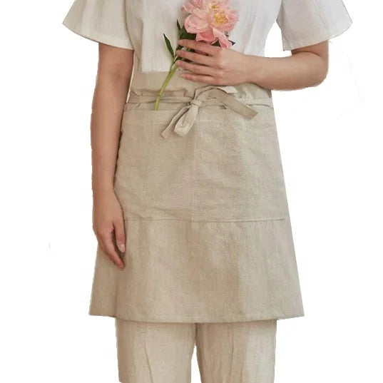 Wholesale DIY Printable Blank natural Linen waist Apron with large pocket