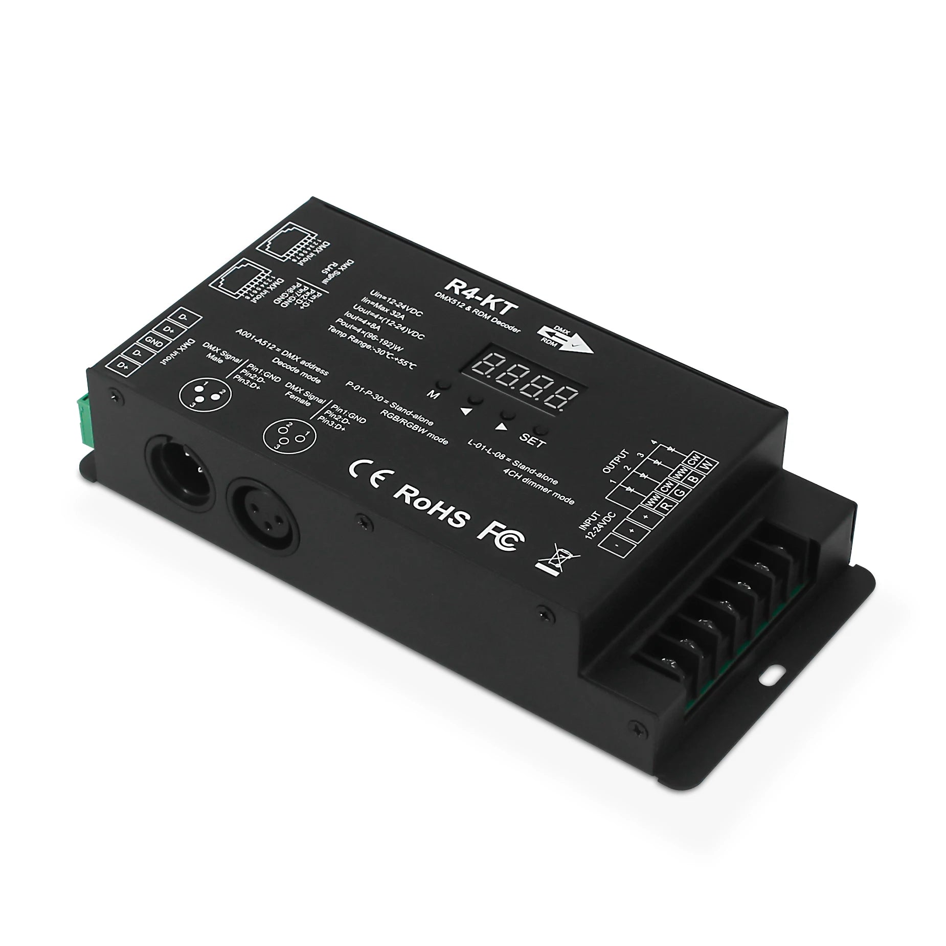 Factory Direct Sales  4 Channel Constant Voltage  Linear or Logarithmic Dimming DMX512 RDM Decoder