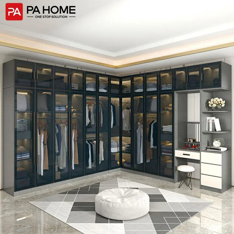 PA Wooden Bedroom Dressing Table 8 Sliding Door Aluminium Wardrobe With Mirror
