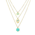 Women Fashion Accessories 3 Layer Blue Eye Necklace Stainless Steel Gold Choker Hamsa Hand Necklace Jewelry