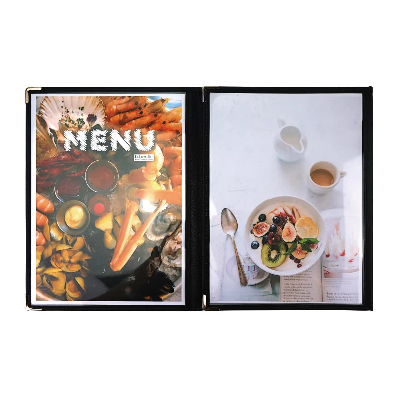 A4 Single Page 2 View Menu Cover High-grade Hotel Menu Holder PU Leather Border Menu Cover