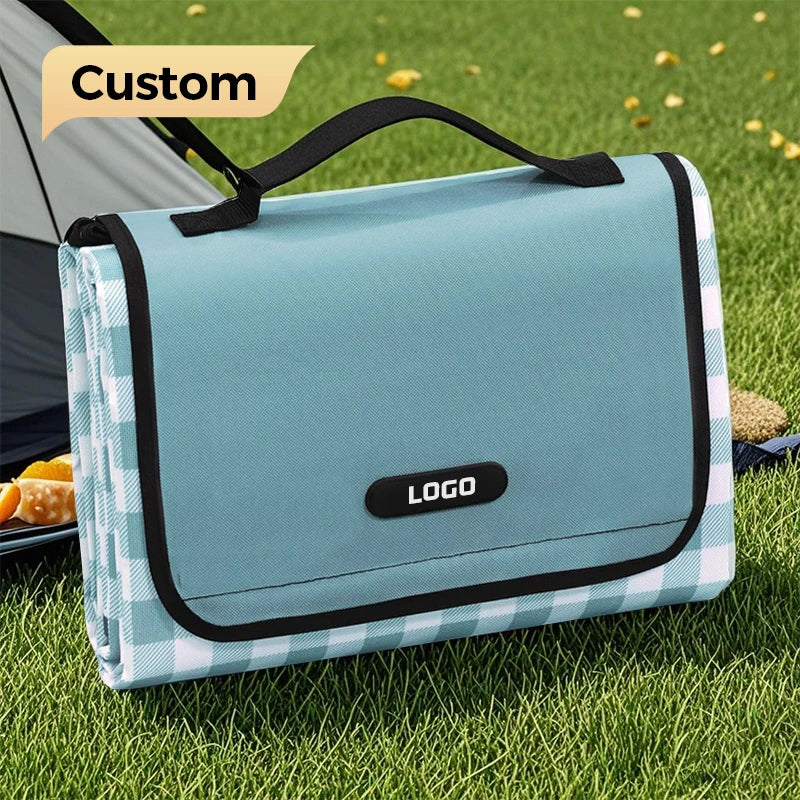 Custom Logo Picnic Blanket Outdoor Extra Large Camping Beach Blanket Foldable Waterproof Sand Hiking Travel Family Picnic Mat